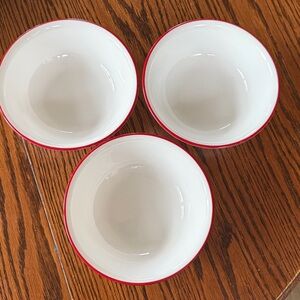 Corelle Red Banded Soup Cereal Bowls Corning White Bowls Dark Red Rims